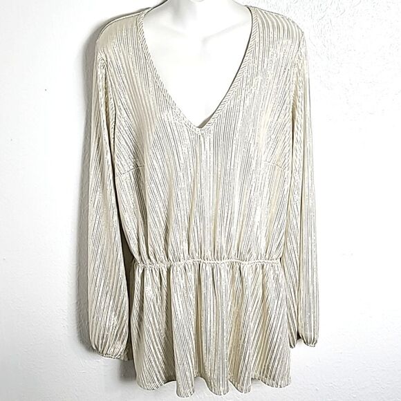 Lane Bryant White & Silver Metallic Top, Peplum Waist, Longsleeves, Size 22/24 - Picture 1 of 8
